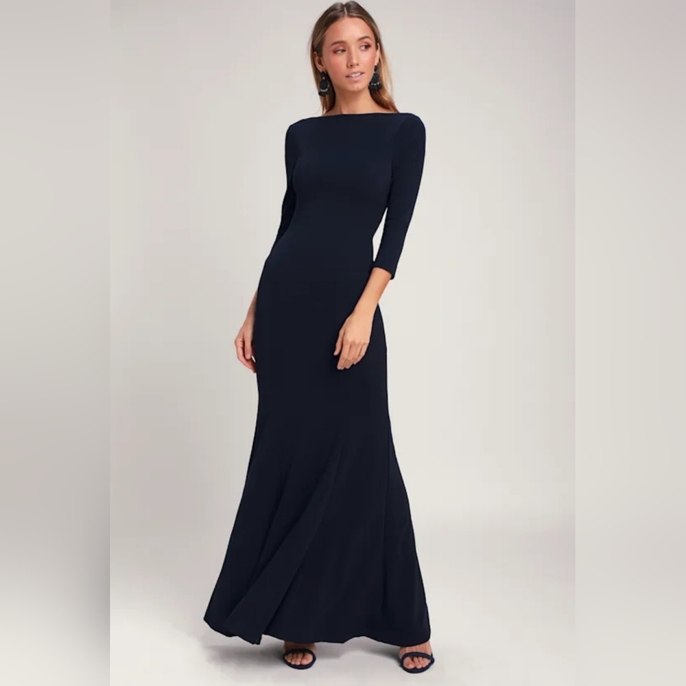 Glamour Galore Navy Blue Button Back Maxi Dress - Picture 4 of 9